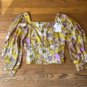 NEW Sandro Paris Silk Ginger Blouse Yellow White Floral Size 2 NWT